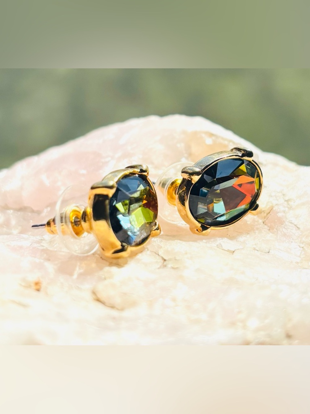 Swarovski Aurora Borealis Gold Tone Stud Earrings